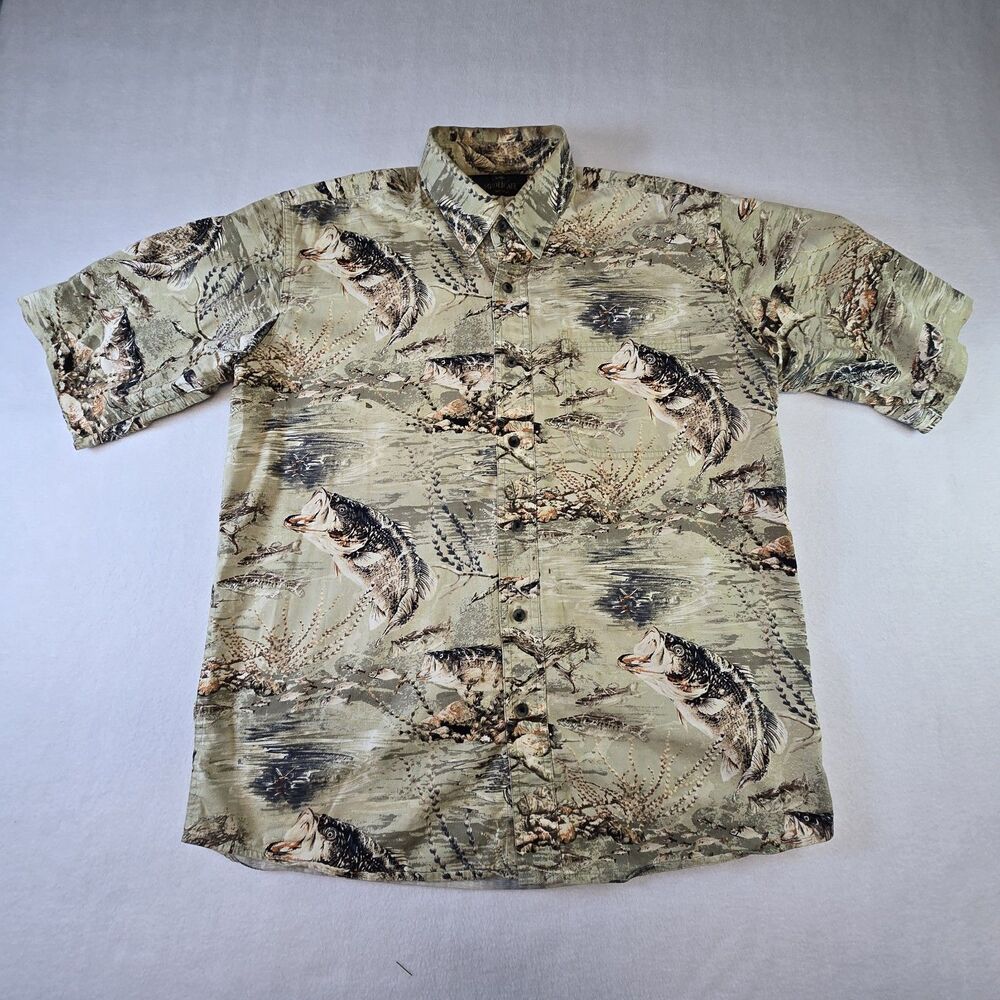 RedHead Mens Medium Angler All Over Fish Print Short Sleeve Button Up Shirt